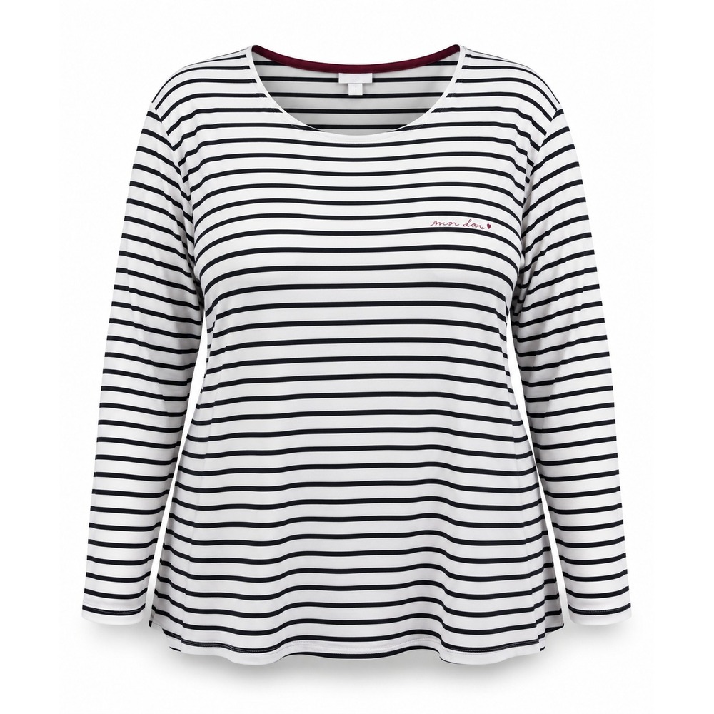 J Jill 4X Striped Long Sleeve Tee Navy White More Love Heart Cotton Tencel Shirt